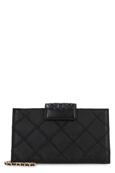Tory Burch Black Mini Fleming Chain Wallet In Black
