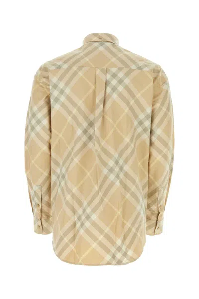 Burberry Men Beige Shirt With Button-down Collar And Check Motif In Cotton Man