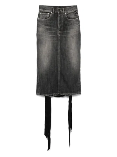 Balenciaga Skirt With Laces In Smoky Grey Denim Women In Gray