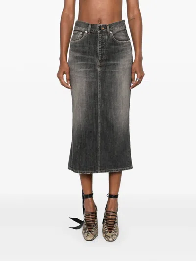 Balenciaga Skirt With Laces In Smoky Grey Denim Women In Gray