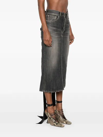 Balenciaga Skirt With Laces In Smoky Grey Denim Women In Gray