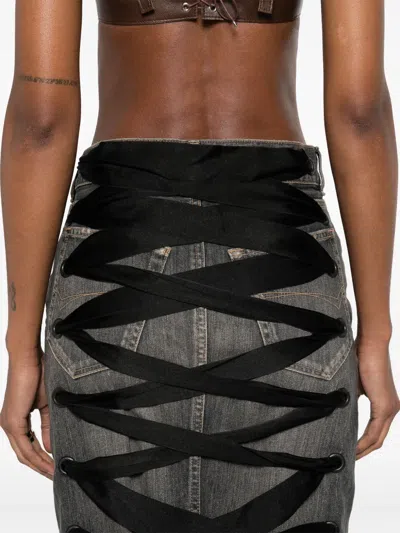 Balenciaga Skirt With Laces In Smoky Grey Denim Women In Gray