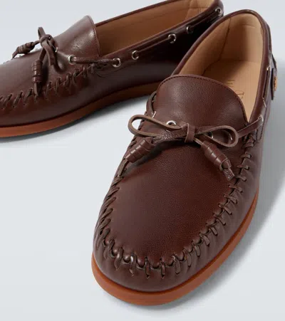 Valentino Garavani Brown Leather Palm Avenue Loafers