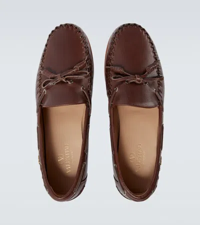 Valentino Garavani Brown Leather Palm Avenue Loafers