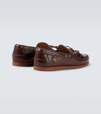 Valentino Garavani Brown Leather Palm Avenue Loafers