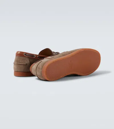 Valentino Garavani Palm Avenue Crust Leather Boat Shoes In Brown