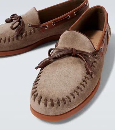Valentino Garavani Palm Avenue Crust Leather Boat Shoes In Brown