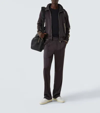 Tom Ford Black Crewneck T-shirt With Logo Embroidery On The Front In Cotton Blend Man In Black