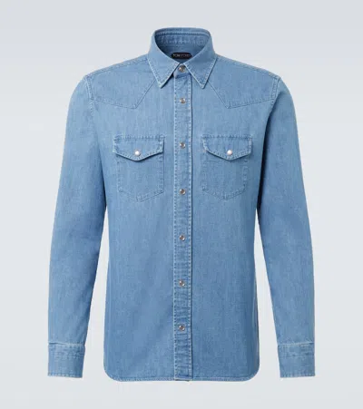 Tom Ford Cotton Denim Shirt In Blue