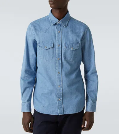 Tom Ford Cotton Denim Shirt In Blue