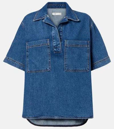 Frame Womens High-low Short-sleeve Denim Shirt Vessel Xs In Blue