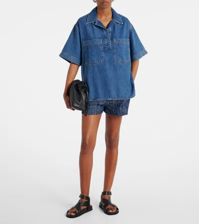 Frame Womens High-low Short-sleeve Denim Shirt Vessel Xs In Blue