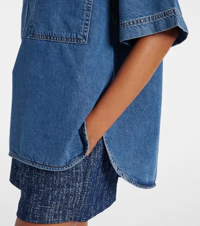 Frame Womens High-low Short-sleeve Denim Shirt Vessel Xs In Blue