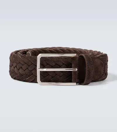 Canali Dark Brown Braided Suede Belt