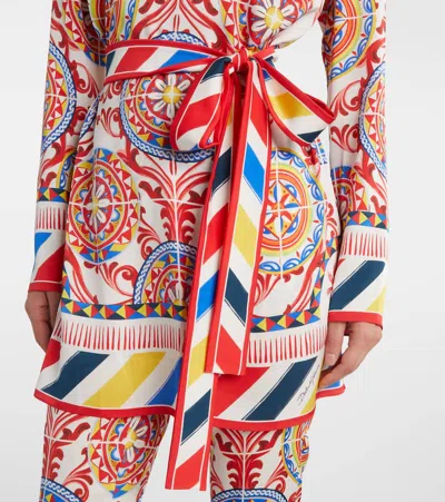 Dolce & Gabbana Belted Printed Silk Top In Multi