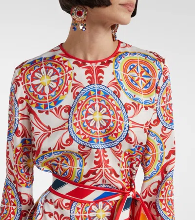Dolce & Gabbana Belted Printed Silk Top In Multi
