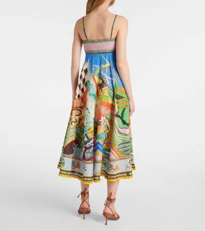 Alemais Lucky Pace Shirred Linen Midi Sun Dress In Multi
