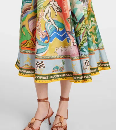 Alemais Lucky Pace Shirred Linen Midi Sun Dress In Multi