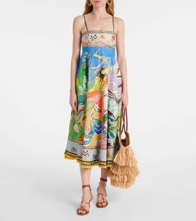 Alemais Lucky Pace Shirred Linen Midi Sun Dress In Multi