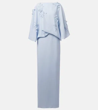 花卉贴花真丝长礼服