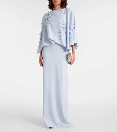 花卉贴花真丝长礼服