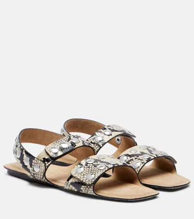 Khaite Boden Sandal In Natural Python-embossed Leather With Studs