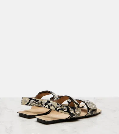 Khaite Boden Sandal In Natural Python-embossed Leather With Studs