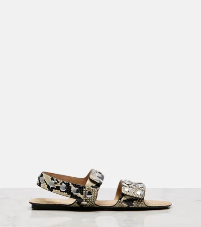 Khaite Boden Sandal In Natural Python-embossed Leather With Studs