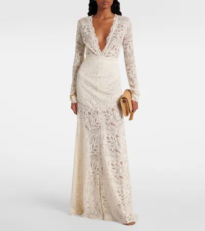 Alexandra Miro Juniper Semi-sheer Lace Maxi Skirt In Neutral