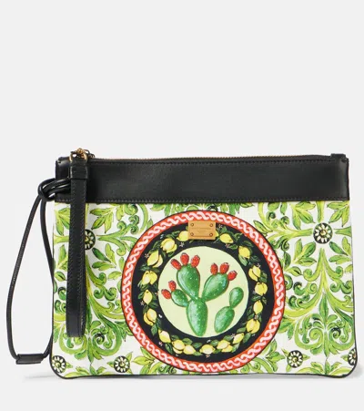 Dolce & Gabbana Printed Leather-trimmed Canvas Clutch