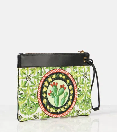 Dolce & Gabbana Printed Leather-trimmed Canvas Clutch
