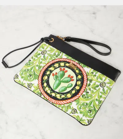 Dolce & Gabbana Printed Leather-trimmed Canvas Clutch