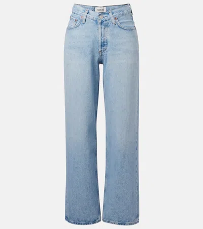 Agolde Crossed Denim Wide Leg Pants In Denim Light Blue