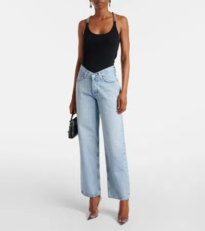 Agolde Crossed Denim Wide Leg Pants In Denim Light Blue