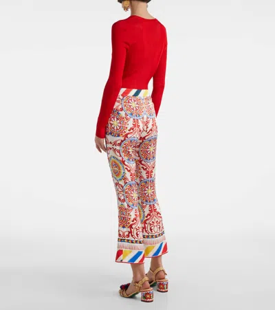 Dolce & Gabbana Cropped Printed Silk-blend Flared Pants In Multi