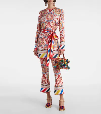 Dolce & Gabbana Cropped Printed Silk-blend Flared Pants In Multi
