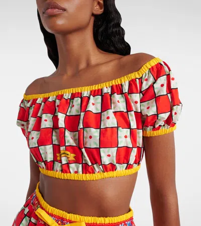 Dolce & Gabbana Patterned Cotton Crop Top In Red