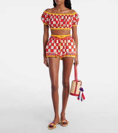 Dolce & Gabbana Patterned Cotton Crop Top In Red