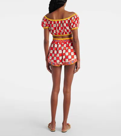 Dolce & Gabbana Patterned Cotton Crop Top In Red