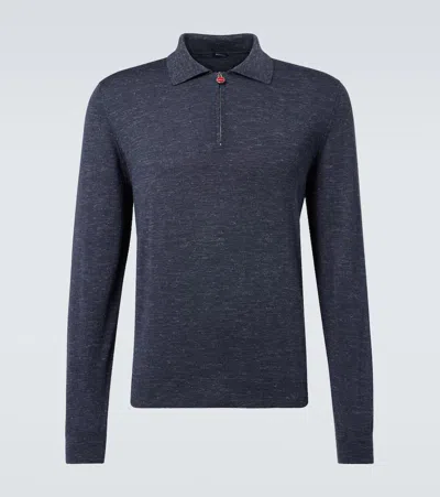 Kiton Silk, Cashmere, And Linen Half-zip Sweater In Blue