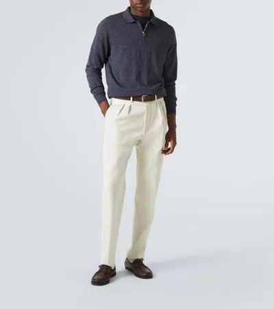 Kiton Silk, Cashmere, And Linen Half-zip Sweater In Blue