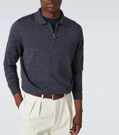 Kiton Silk, Cashmere, And Linen Half-zip Sweater In Blue