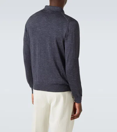 Kiton Silk, Cashmere, And Linen Half-zip Sweater In Blue