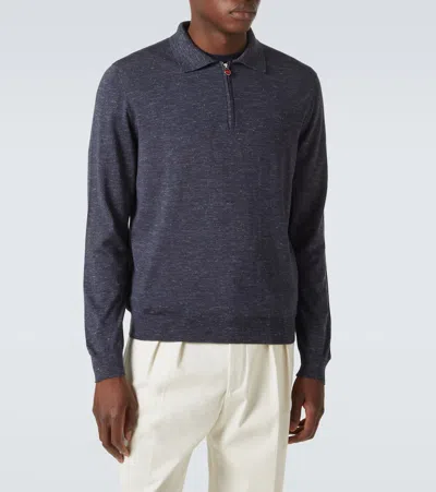 Kiton Silk, Cashmere, And Linen Half-zip Sweater In Blue