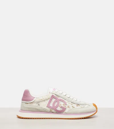 Dolce & Gabbana Dg Cushion Sneakers In Lace And Fabric In Multi