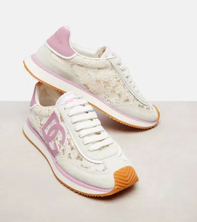 Dolce & Gabbana Dg Cushion Sneakers In Lace And Fabric In Multi