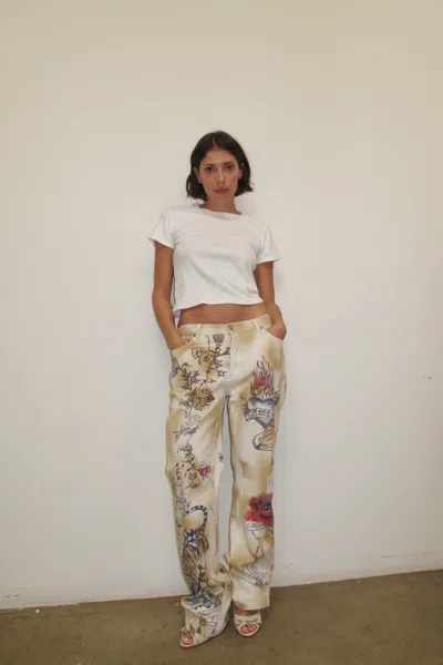 Ar25 Roberto Cavalli Tattoo Print Jeans