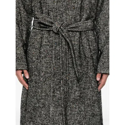 Tagliatore Herringbone Pattern Mid-length Coat Belted