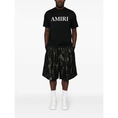 Amiri Black Crewneck T-shirt With Logo Lettering Print On The Front In Cotton Man