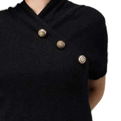 Balmain Wool Blend Top With V-neckline And Gold Metal Accents